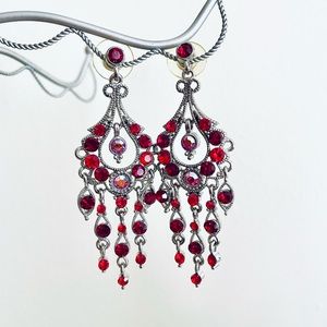 Vintage red crystal chandelier earrings